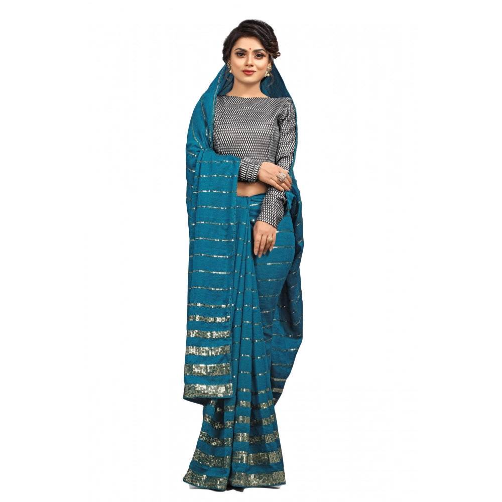 Generic Women's Vichitra Saree with Blouse (Rama, 5-6 Mtrs) - MYLUXURY LANE ENTERPRISE