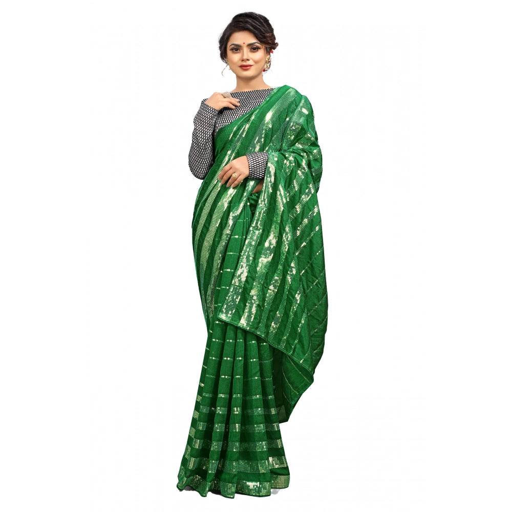 Generic Women's Vichitra Saree with Blouse (Green, 5-6 Mtrs) - MYLUXURY LANE ENTERPRISE