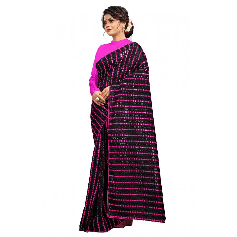Generic Women's Vichitra Saree with Blouse (Pink, 5-6 Mtrs) - MYLUXURY LANE ENTERPRISE