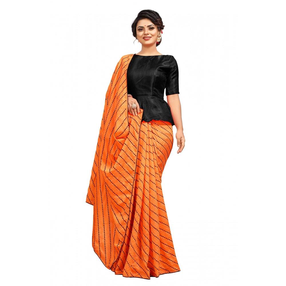 Generic Women's Vichitra Saree with Blouse (Orange, 5-6 Mtrs) - MYLUXURY LANE ENTERPRISE