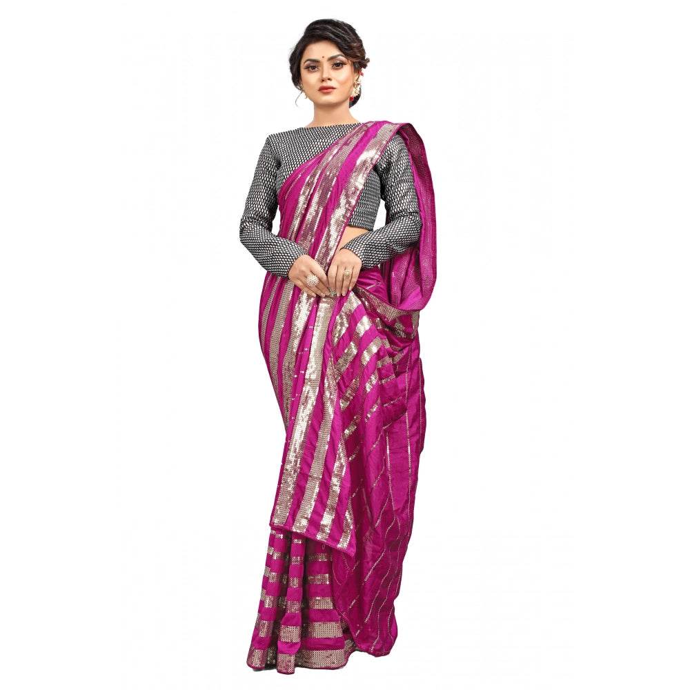 Generic Women's Vichitra Saree with Blouse (Pink, 5-6 Mtrs) - MYLUXURY LANE ENTERPRISE