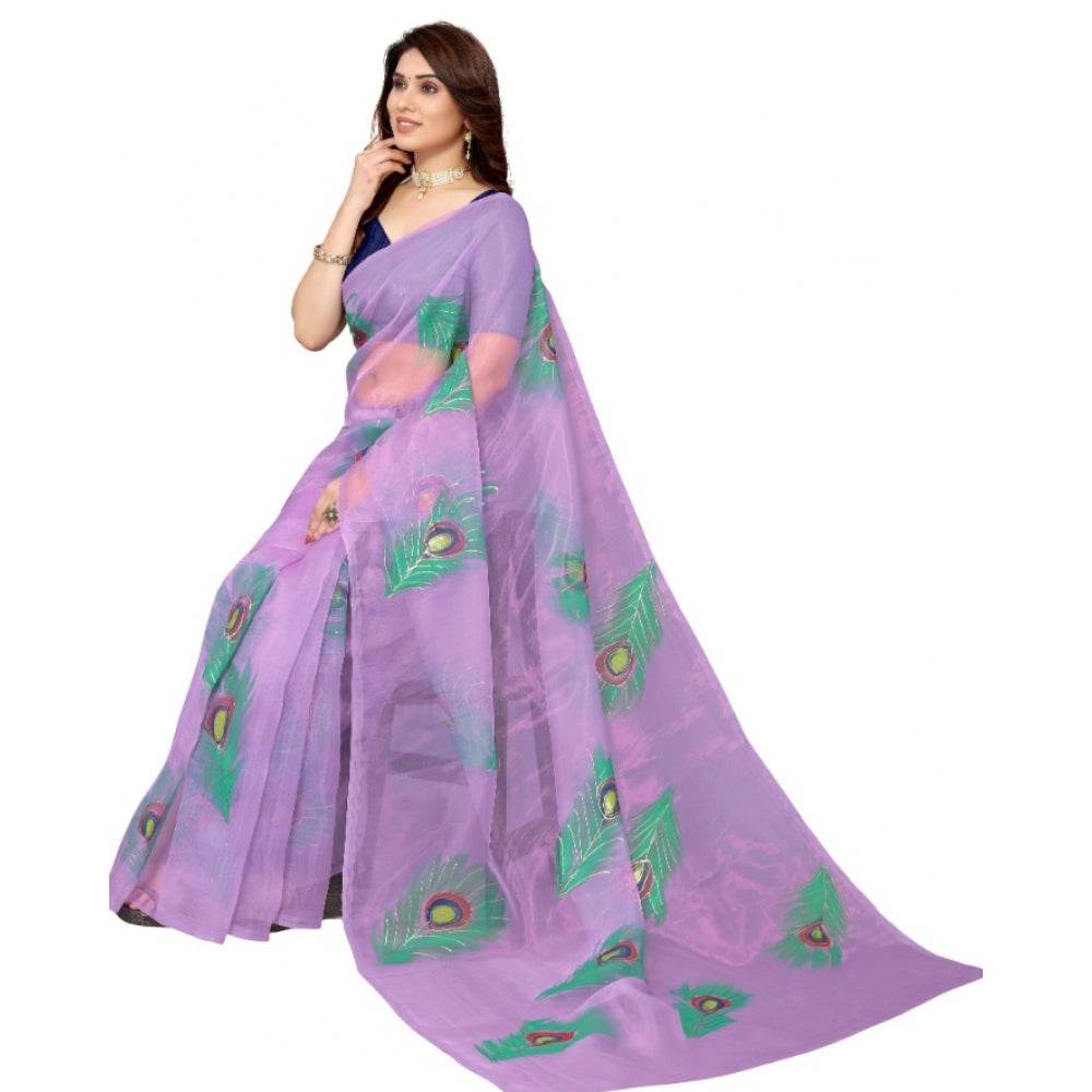 Generic Women's Organza Floral Pattern Sarees (Lavendor, 5-6 Mtrs) - MYLUXURY LANE ENTERPRISE