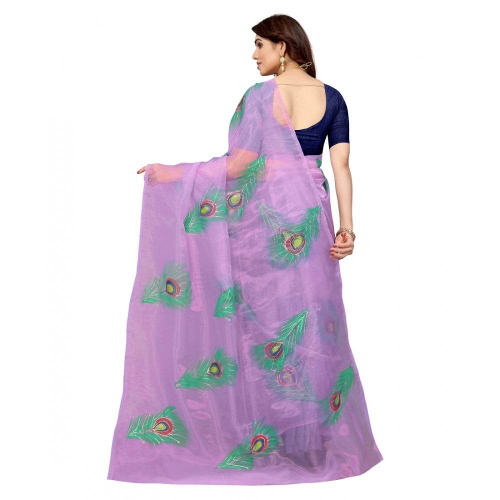 Generic Women's Organza Floral Pattern Sarees (Lavendor, 5-6 Mtrs) - MYLUXURY LANE ENTERPRISE