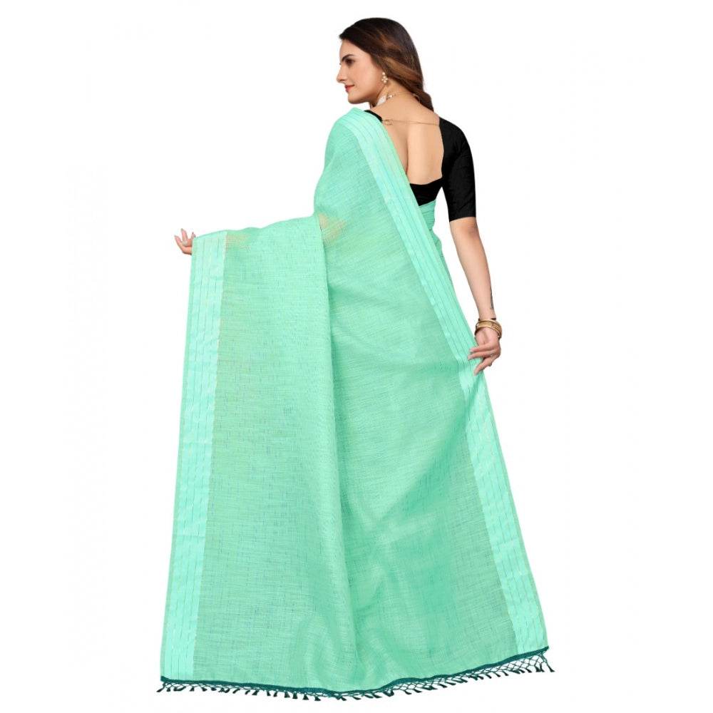 Generic Women's Cotton Blend Slub Pattern Sarees (Rama, 5-6 Mtrs) - MYLUXURY LANE ENTERPRISE