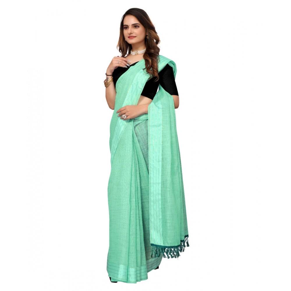 Generic Women's Cotton Blend Slub Pattern Sarees (Rama, 5-6 Mtrs) - MYLUXURY LANE ENTERPRISE