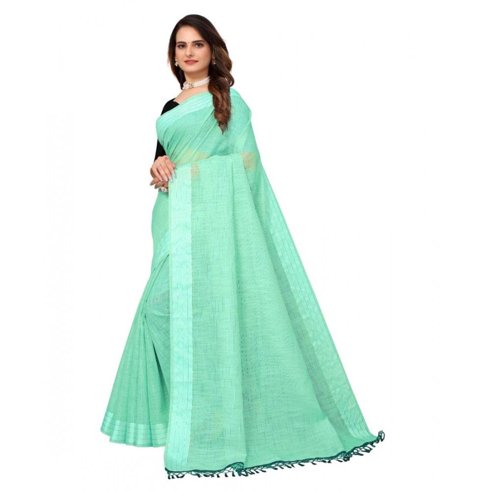 Generic Women's Cotton Blend Slub Pattern Sarees (Rama, 5-6 Mtrs) - MYLUXURY LANE ENTERPRISE