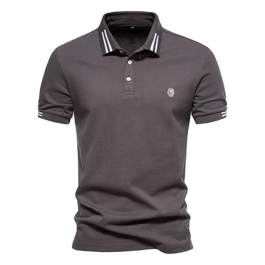 Men's Fashion Casual Polo Collar Striped Design Short Sleeve Top - MYLUXURY LANE ENTERPRISE