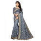 Generic Women's Net Saree With Blouse (Grey, 5-6Mtrs) - MYLUXURY LANE ENTERPRISE