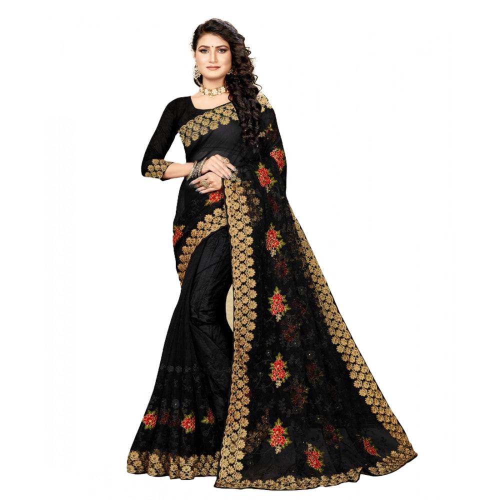 Generic Women's Net Saree With Blouse (Black, 5-6Mtrs) - MYLUXURY LANE ENTERPRISE