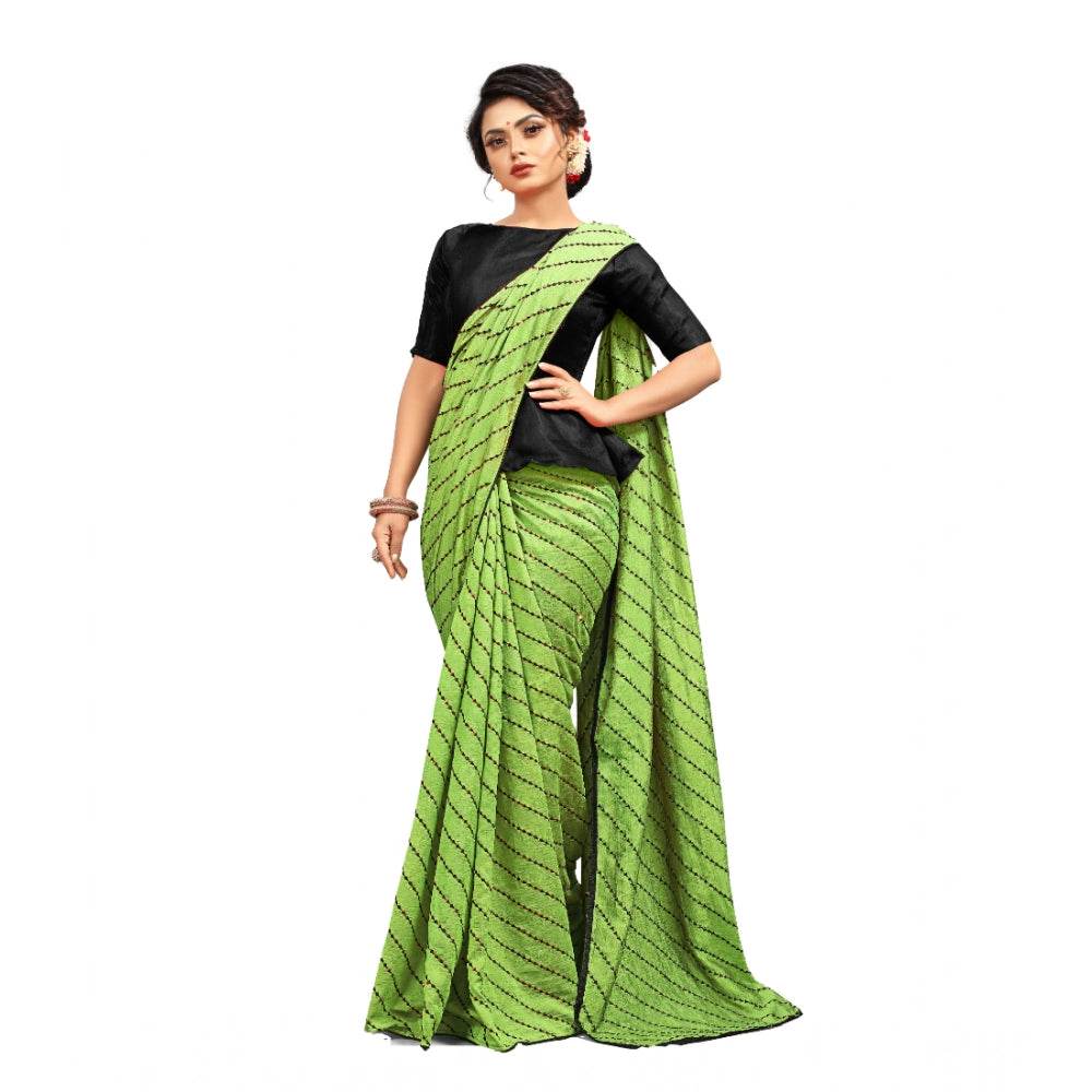Generic Women's Vichitra Saree with Blouse (LightGreen, 5-6 Mtrs) - MYLUXURY LANE ENTERPRISE