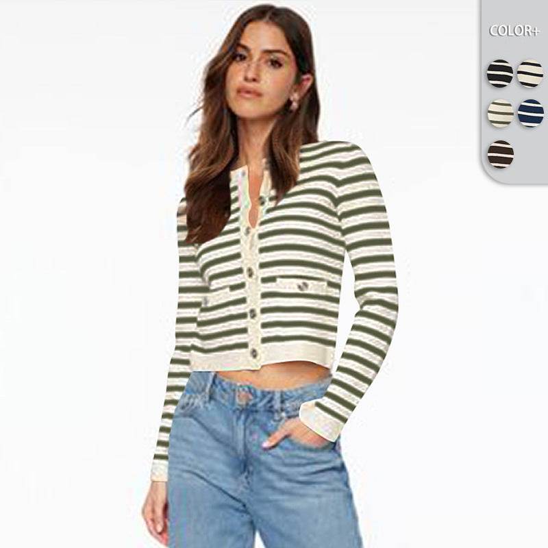 Comfort And Casual Long Sleeve Striped Button Top - MYLUXURY LANE ENTERPRISE