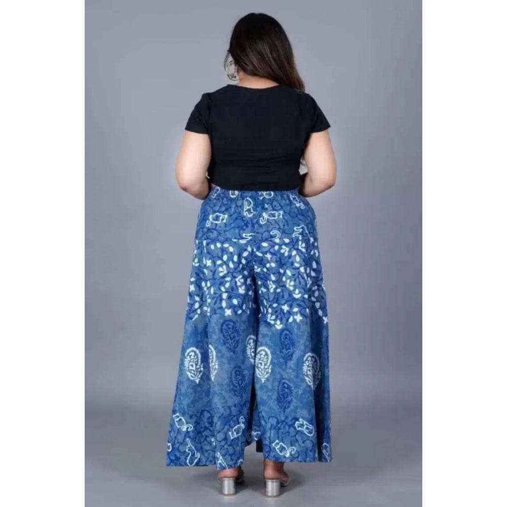 Generic Women's Cotton Printed Elastic Palazzo Pant (Blue, Free Size) - MYLUXURY LANE ENTERPRISE