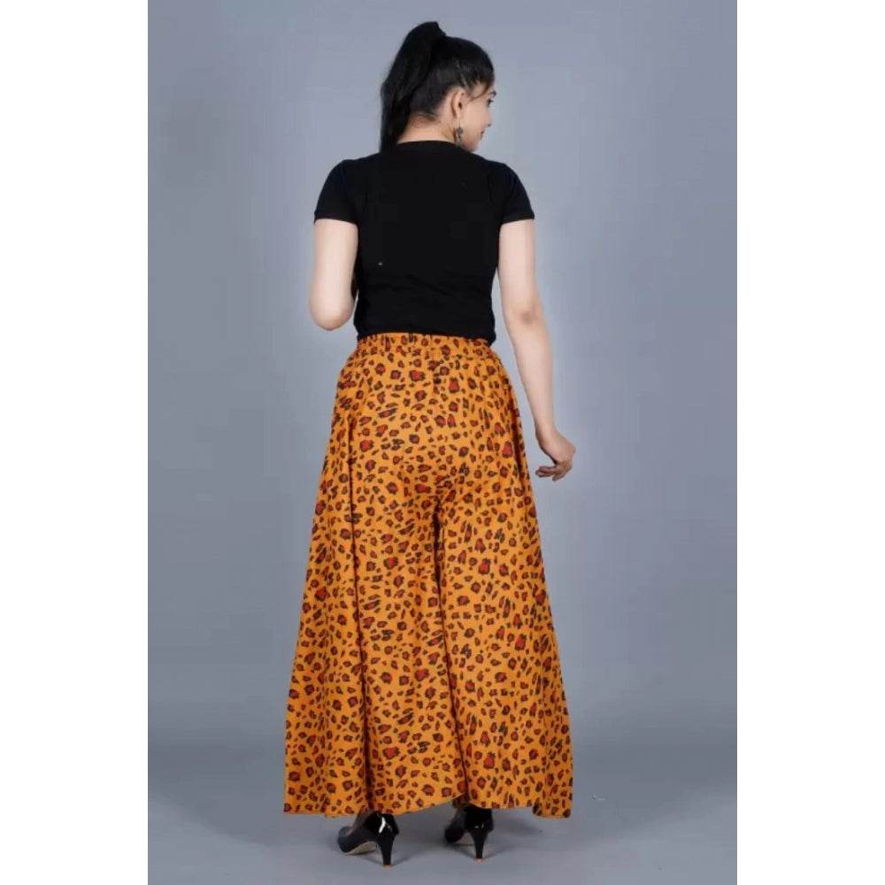 Generic Women's Cotton Printed Elastic Palazzo Pant (Orange, Free Size) - MYLUXURY LANE ENTERPRISE