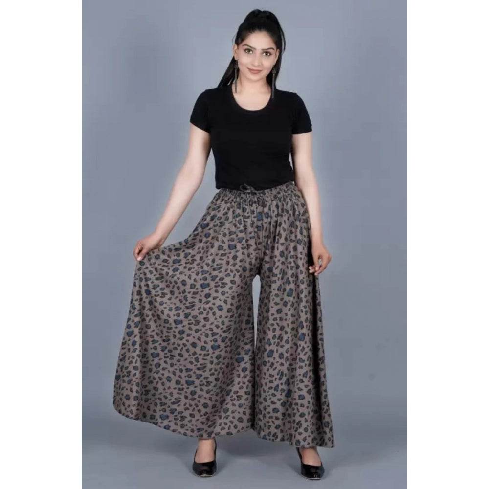 Generic Women's Cotton Printed Elastic Palazzo Pant (Grey, Free Size) - MYLUXURY LANE ENTERPRISE