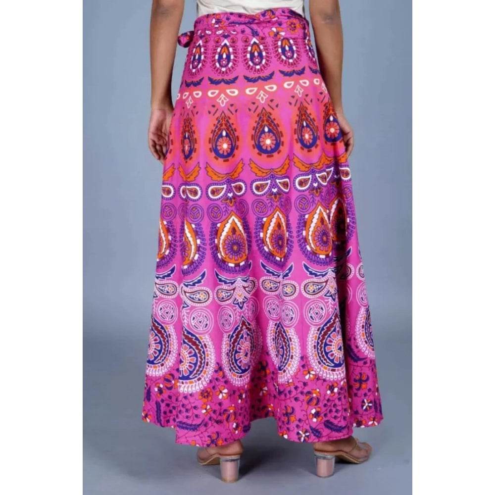 Generic Women's Cotton Jaipur Printed Wrap Around Maxi Skirt (Pink, Free Size) - MYLUXURY LANE ENTERPRISE