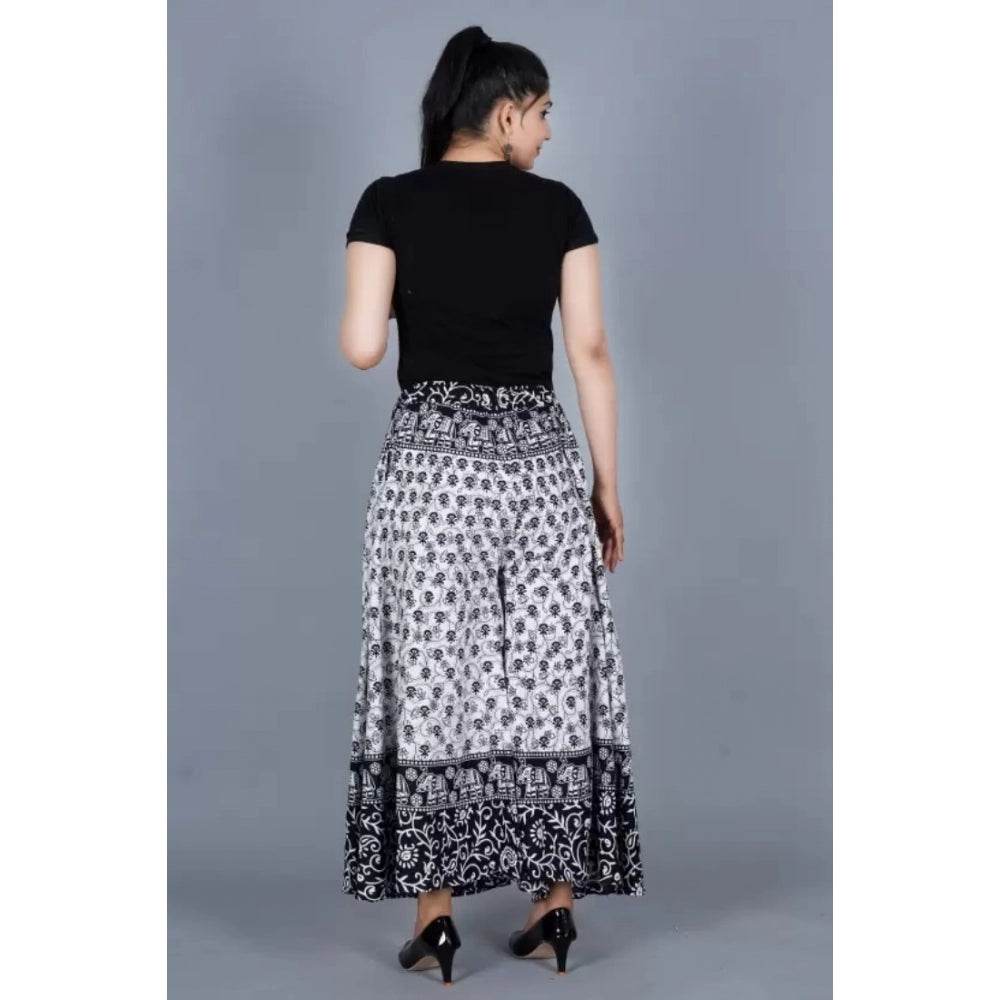 Generic Women's Cotton Jaipur Printed Elastic Palazzo Pant (Black, Free Size) - MYLUXURY LANE ENTERPRISE