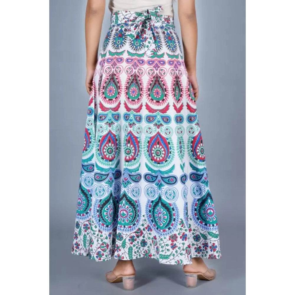 Generic Women's Cotton Jaipur Printed Wrap Around Maxi Skirt (White, Free Size) - MYLUXURY LANE ENTERPRISE
