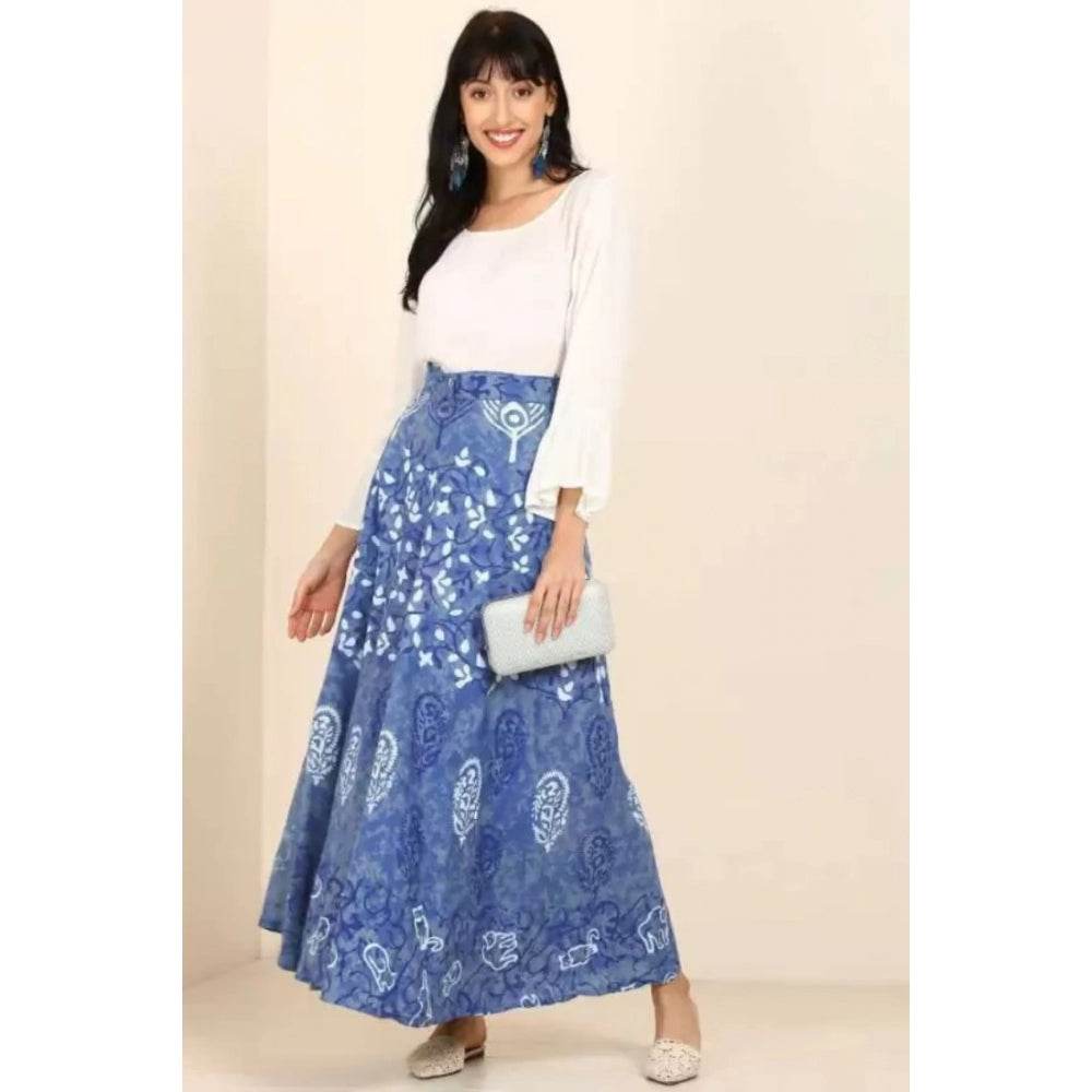 Generic Women's Cotton Printed Wrap Around Maxi Skirt (Blue, Free Size) - MYLUXURY LANE ENTERPRISE