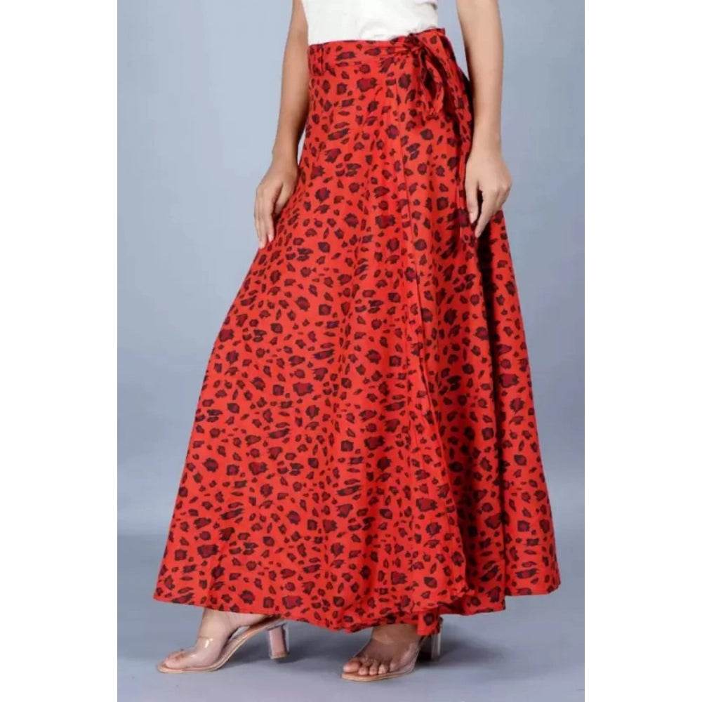 Generic Women's Cotton Printed Wrap Around Maxi Skirt (Red, Free Size) - MYLUXURY LANE ENTERPRISE
