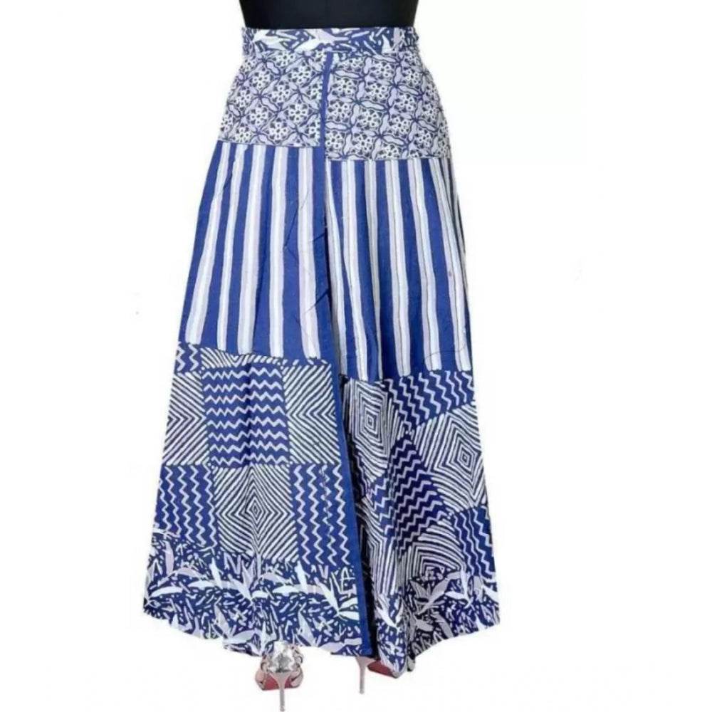 Generic Women's Cotton Printed Wrap Around Maxi Skirt (Blue, Free Size) - MYLUXURY LANE ENTERPRISE
