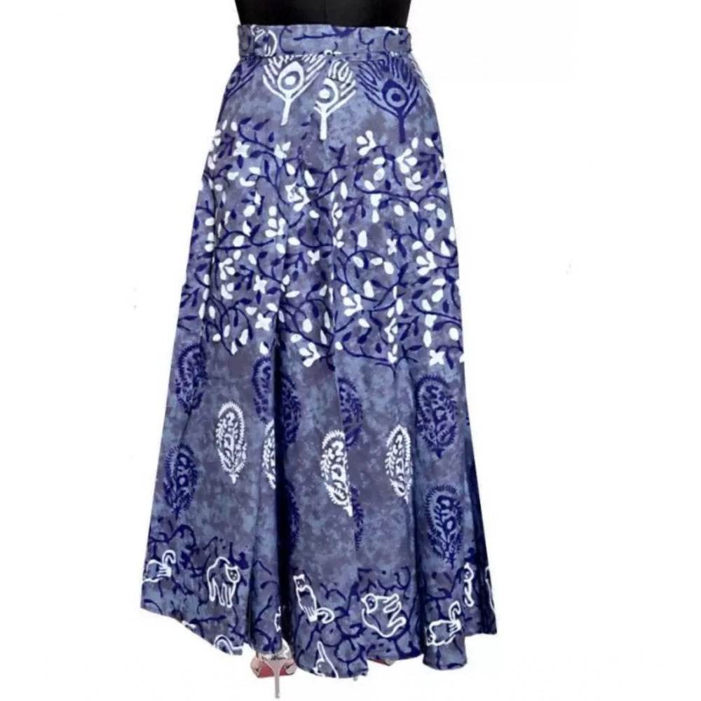 Generic Women's Cotton Printed Wrap Around Maxi Skirt (Blue, Free Size) - MYLUXURY LANE ENTERPRISE