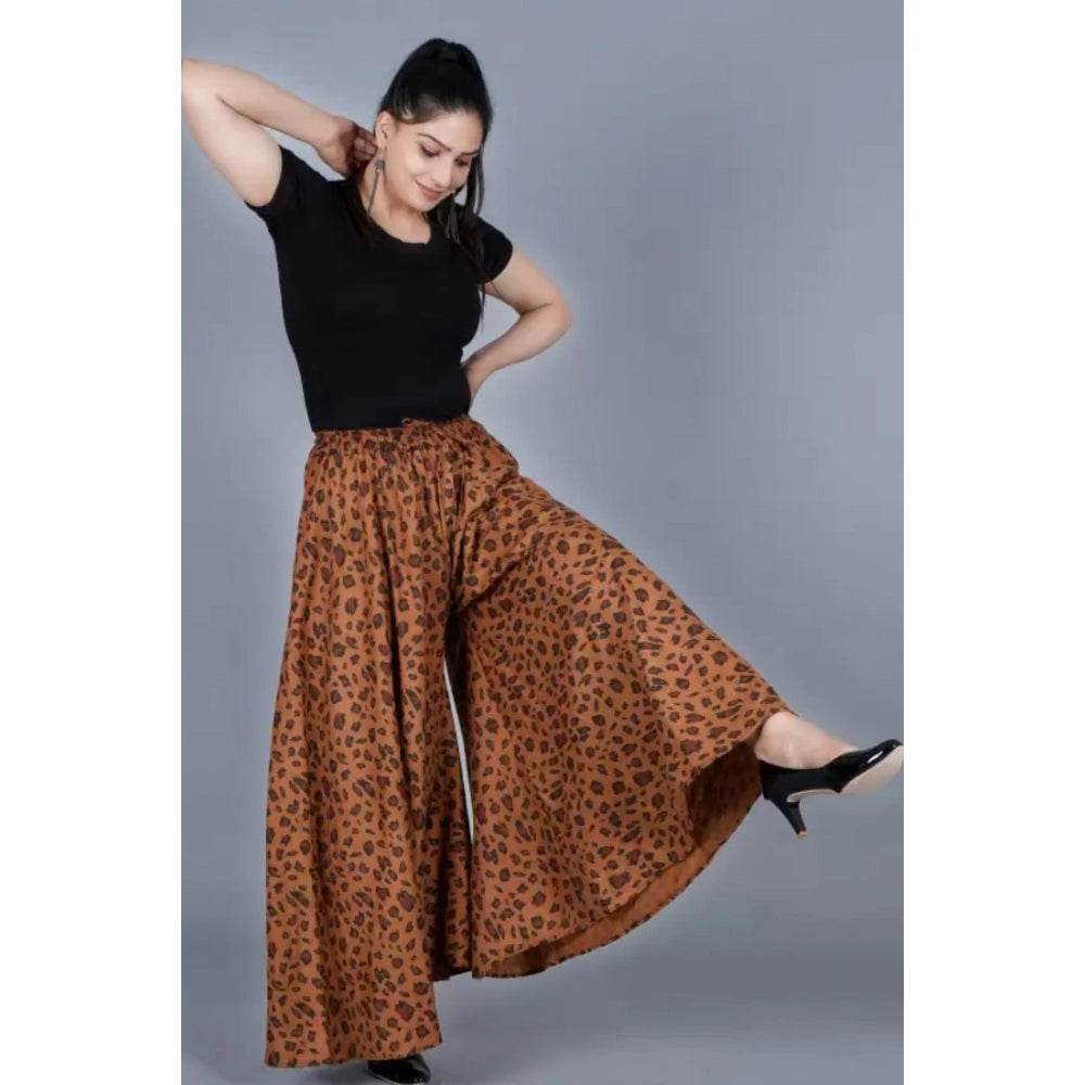 Generic Women's Cotton Printed Elastic Palazzo Pant (Brown, Free Size) - MYLUXURY LANE ENTERPRISE