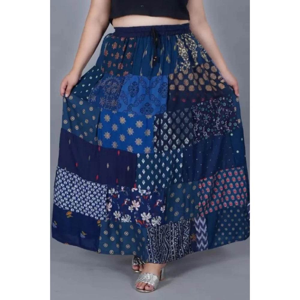 Generic Women's Rayon Printed Elastic Skirt (Blue, Free Size) - MYLUXURY LANE ENTERPRISE