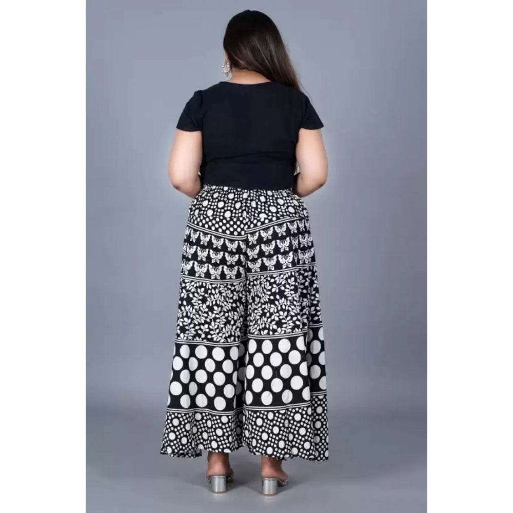 Generic Women's Cotton Printed Elastic Palazzo Pant (Black, Free Size) - MYLUXURY LANE ENTERPRISE