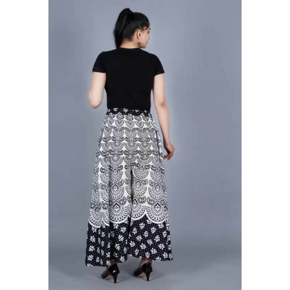 Generic Women's Cotton Jaipur Printed Elastic Palazzo Pant (Black, Free Size) - MYLUXURY LANE ENTERPRISE
