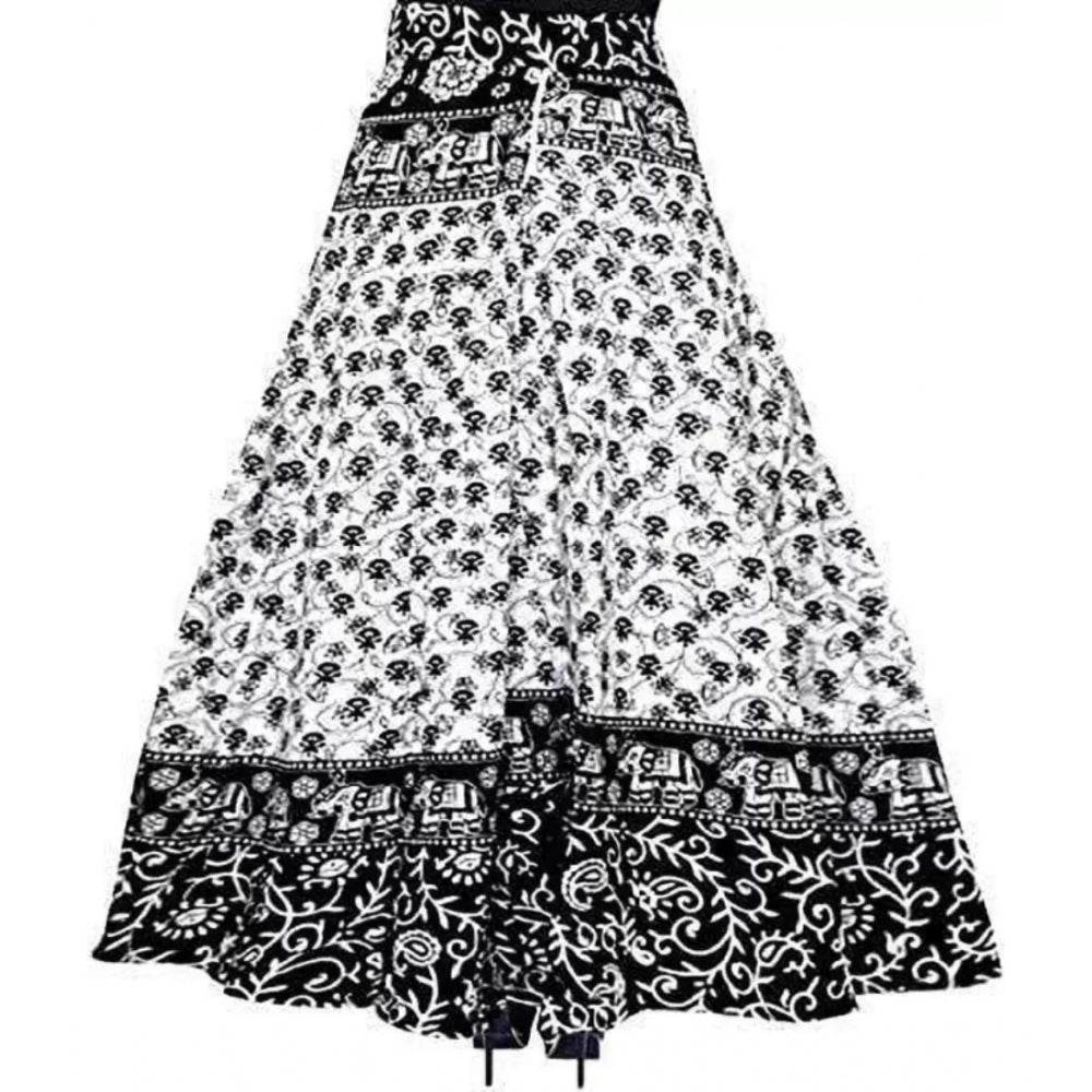 Generic Women's Cotton Jaipur Printed Wrap Around Maxi Skirt (Black, Free Size) - MYLUXURY LANE ENTERPRISE