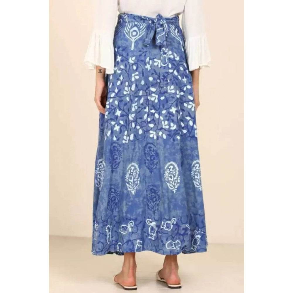Generic Women's Cotton Printed Wrap Around Maxi Skirt (Blue, Free Size) - MYLUXURY LANE ENTERPRISE
