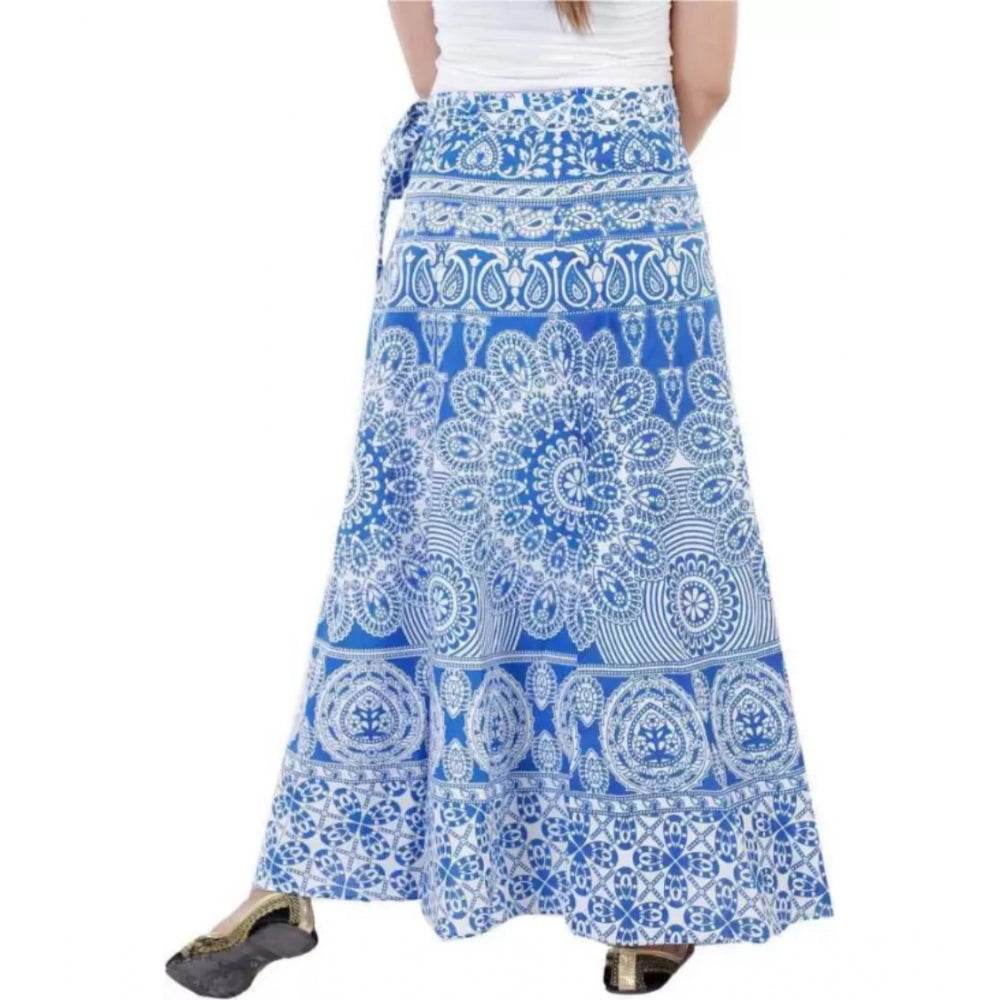 Generic Women's Cotton Printed Wrap Around Maxi Skirt (Blue, Free Size) - MYLUXURY LANE ENTERPRISE