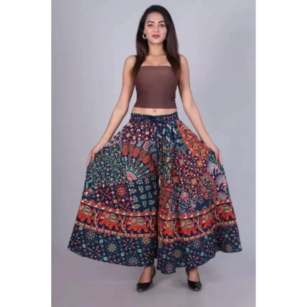 Generic Women's Cotton Jaipur Printed Elastic Palazzo Pant (Blue, Free Size) - MYLUXURY LANE ENTERPRISE