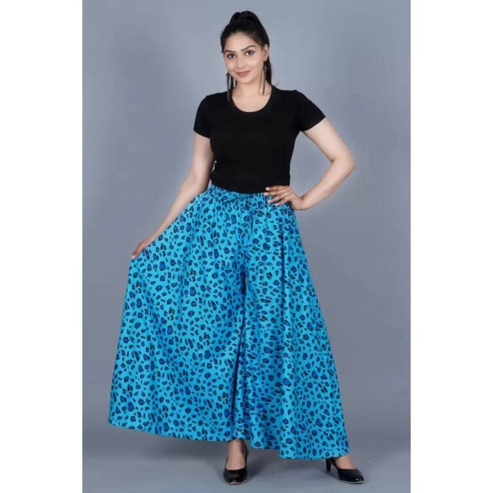 Generic Women's Cotton Printed Elastic Palazzo Pant (Light Blue, Free Size) - MYLUXURY LANE ENTERPRISE