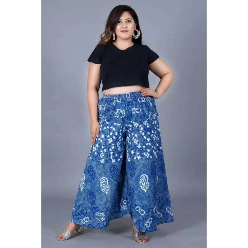 Generic Women's Cotton Printed Elastic Palazzo Pant (Blue, Free Size) - MYLUXURY LANE ENTERPRISE