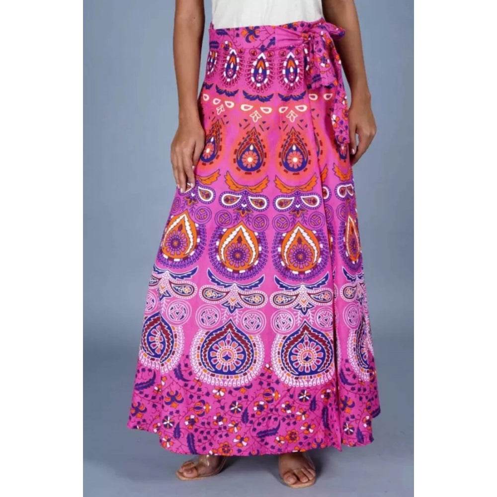 Generic Women's Cotton Jaipur Printed Wrap Around Maxi Skirt (Pink, Free Size) - MYLUXURY LANE ENTERPRISE