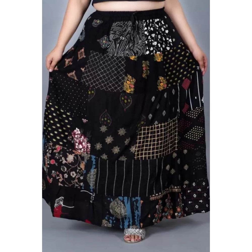 Generic Women's Rayon Printed Elastic Skirt (Black, Free Size) - MYLUXURY LANE ENTERPRISE