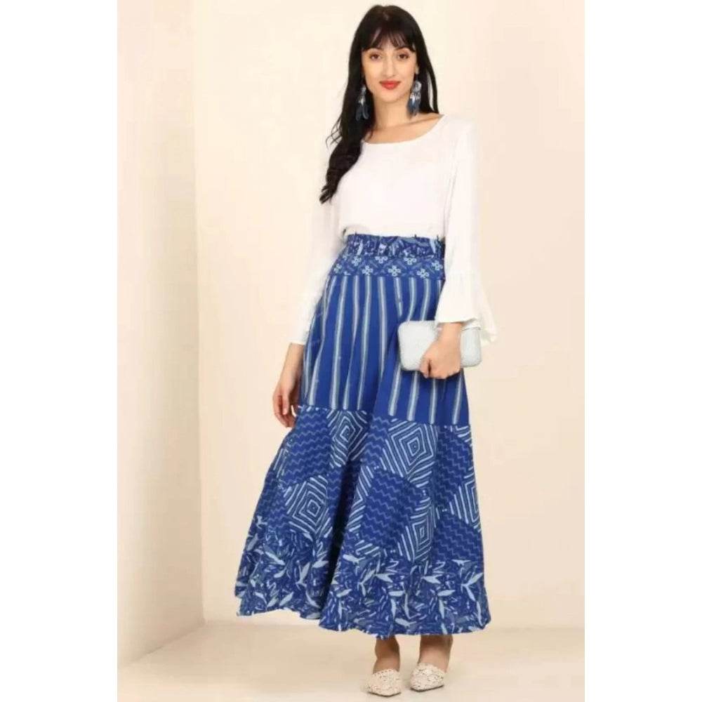 Generic Women's Cotton Printed Wrap Around Maxi Skirt (Blue, Free Size) - MYLUXURY LANE ENTERPRISE