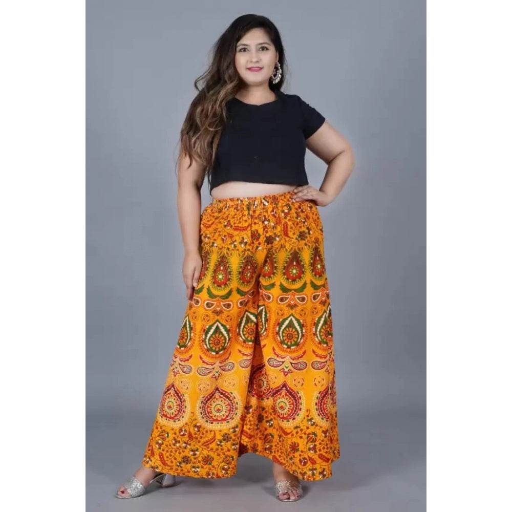 Generic Women's Cotton Jaipur Printed Elastic Palazzo Pant (Yellow, Free Size) - MYLUXURY LANE ENTERPRISE