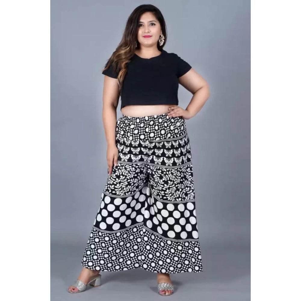 Generic Women's Cotton Printed Elastic Palazzo Pant (Black, Free Size) - MYLUXURY LANE ENTERPRISE
