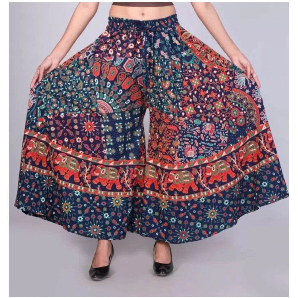Generic Women's Cotton Jaipur Printed Elastic Palazzo Pant (Blue, Free Size) - MYLUXURY LANE ENTERPRISE