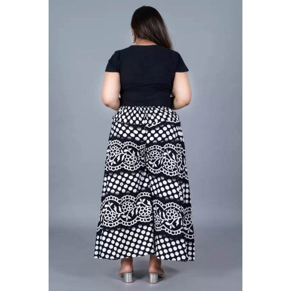 Generic Women's Cotton Printed Elastic Palazzo Pant (Black, Free Size) - MYLUXURY LANE ENTERPRISE