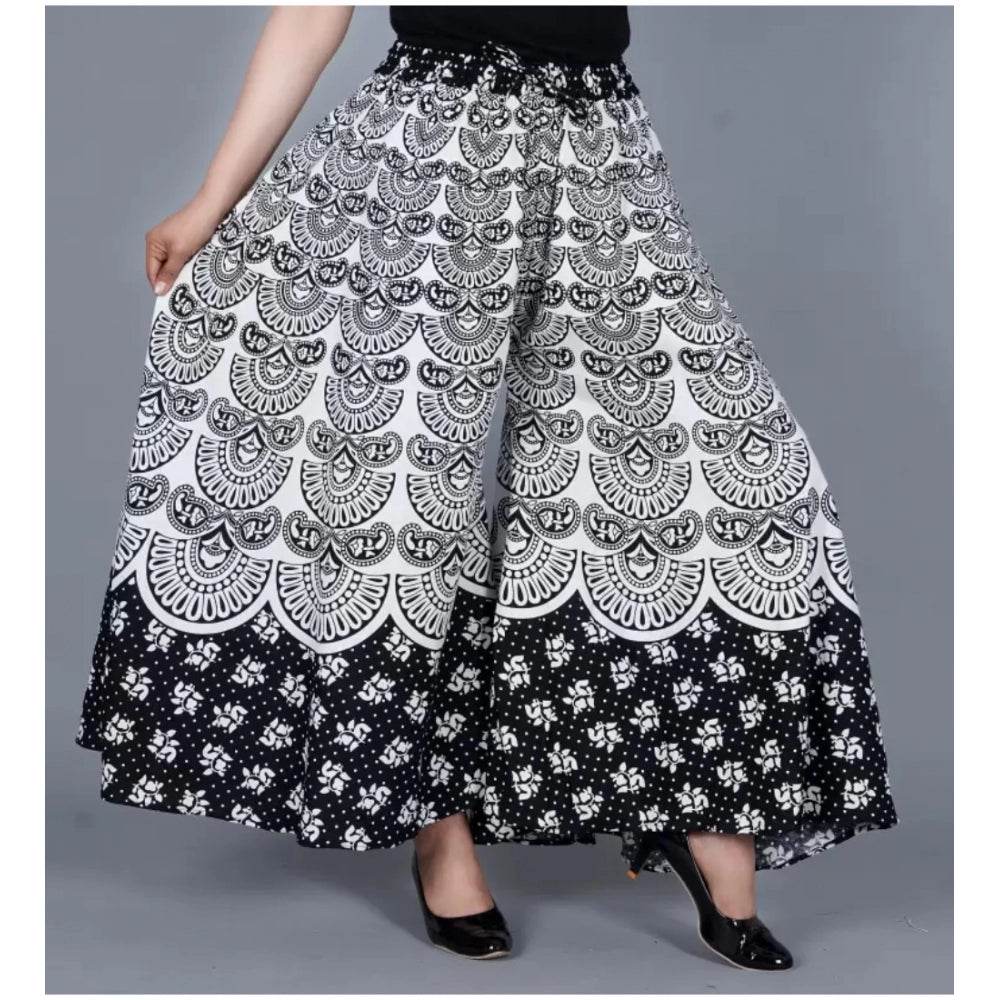 Generic Women's Cotton Jaipur Printed Elastic Palazzo Pant (Black, Free Size) - MYLUXURY LANE ENTERPRISE