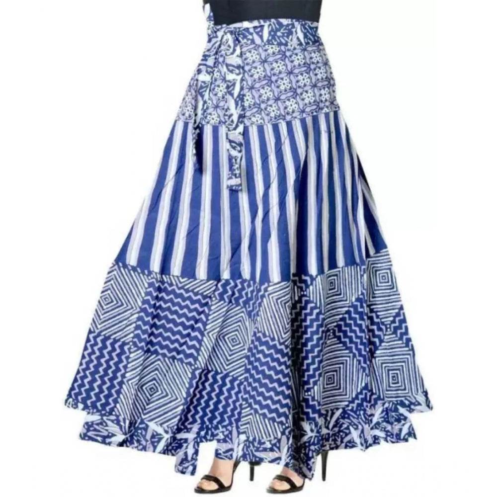 Generic Women's Cotton Printed Wrap Around Maxi Skirt (Blue, Free Size) - MYLUXURY LANE ENTERPRISE