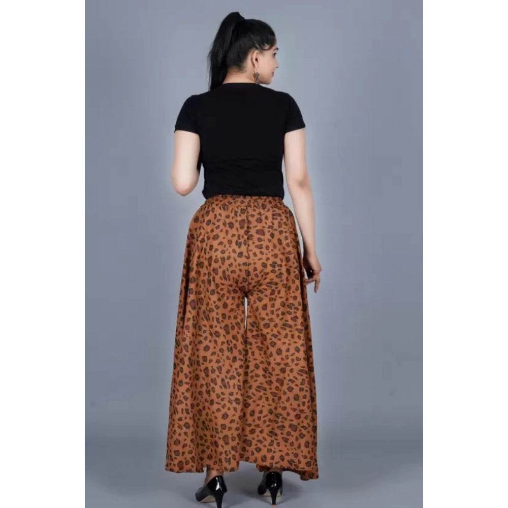 Generic Women's Cotton Printed Elastic Palazzo Pant (Brown, Free Size) - MYLUXURY LANE ENTERPRISE