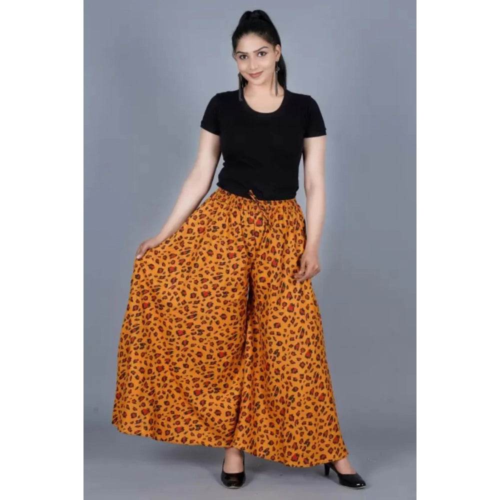Generic Women's Cotton Printed Elastic Palazzo Pant (Orange, Free Size) - MYLUXURY LANE ENTERPRISE