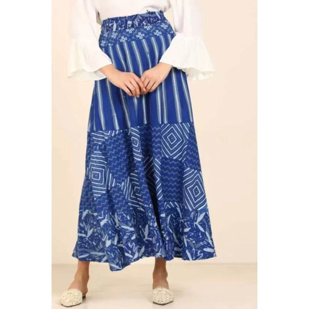 Generic Women's Cotton Printed Wrap Around Maxi Skirt (Blue, Free Size) - MYLUXURY LANE ENTERPRISE