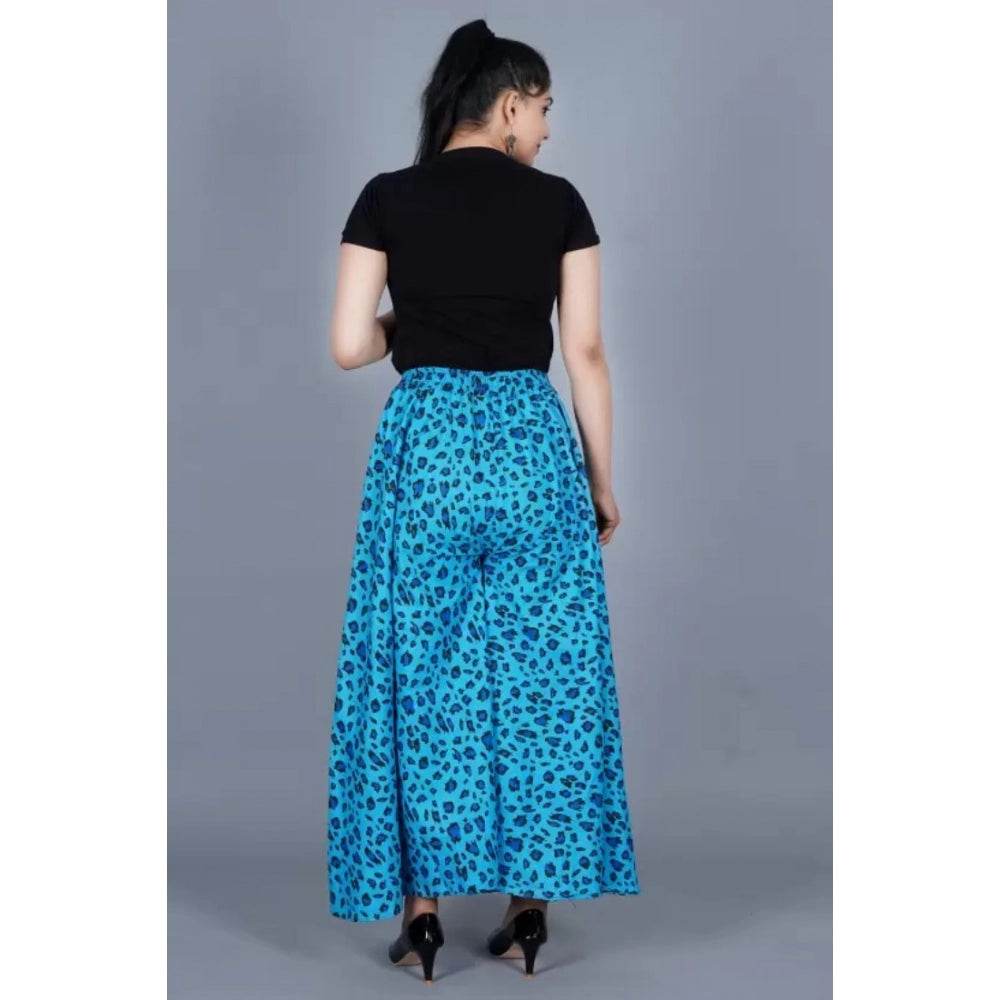 Generic Women's Cotton Printed Elastic Palazzo Pant (Light Blue, Free Size) - MYLUXURY LANE ENTERPRISE