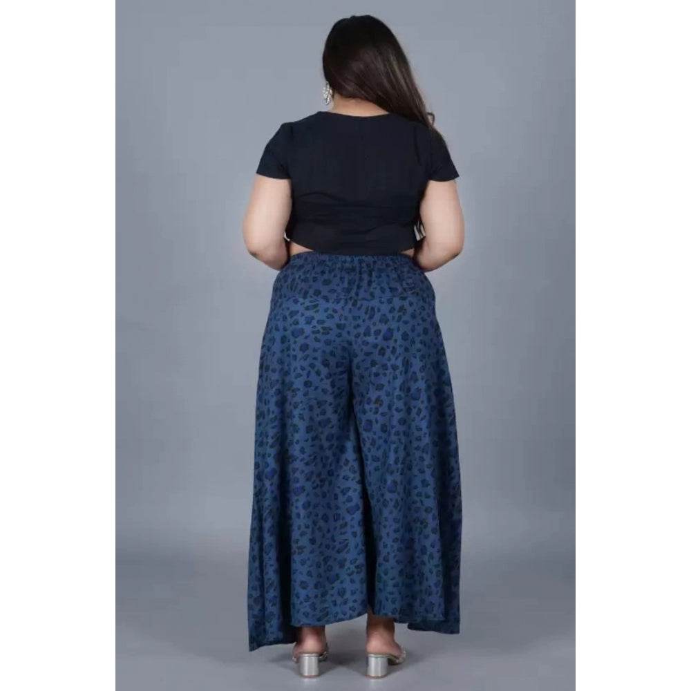 Generic Women's Cotton Printed Elastic Palazzo Pant (Blue, Free Size) - MYLUXURY LANE ENTERPRISE