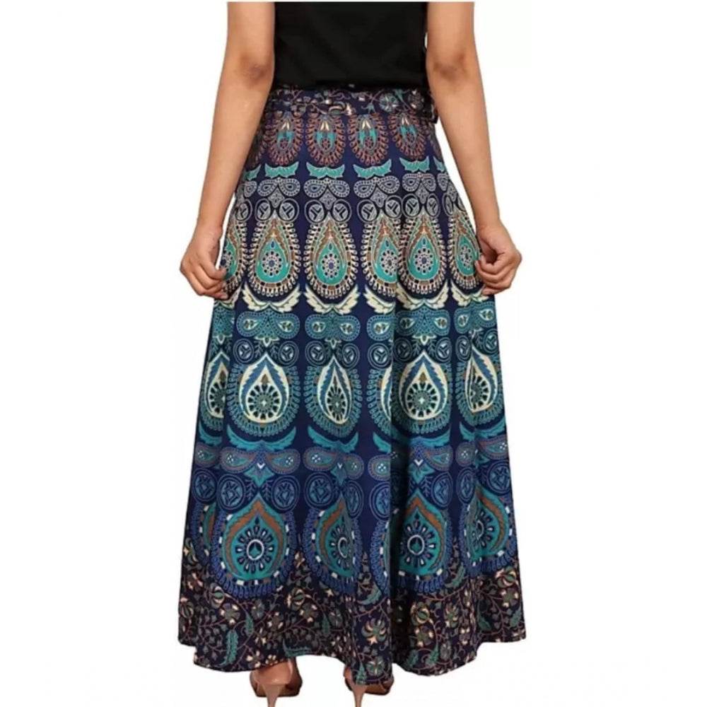Generic Women's Cotton Jaipur Printed Wrap Around Maxi Skirt (Blue, Free Size) - MYLUXURY LANE ENTERPRISE